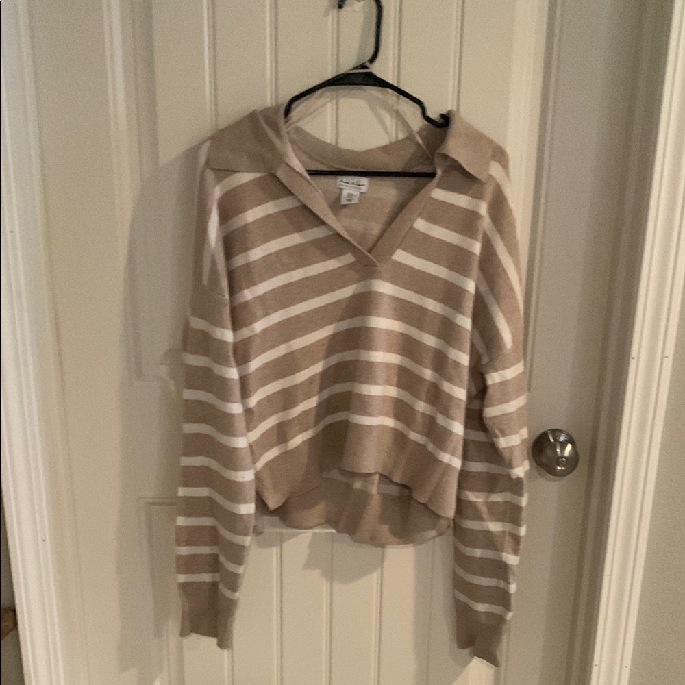 Striped Tan and White Women's Sweater